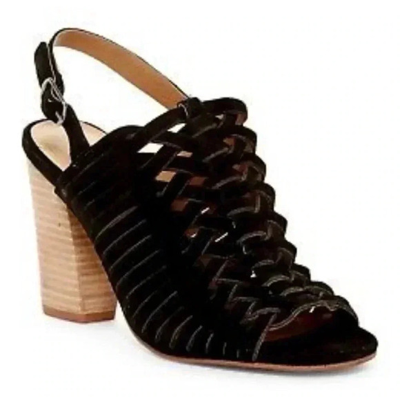 Lucky brand Yvette Woven Suede Chunky Block High Heel Open Toe Sandal - Picture 8 of 8